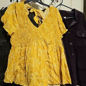 Torrid Yellow Smocked Tie Front Blouse